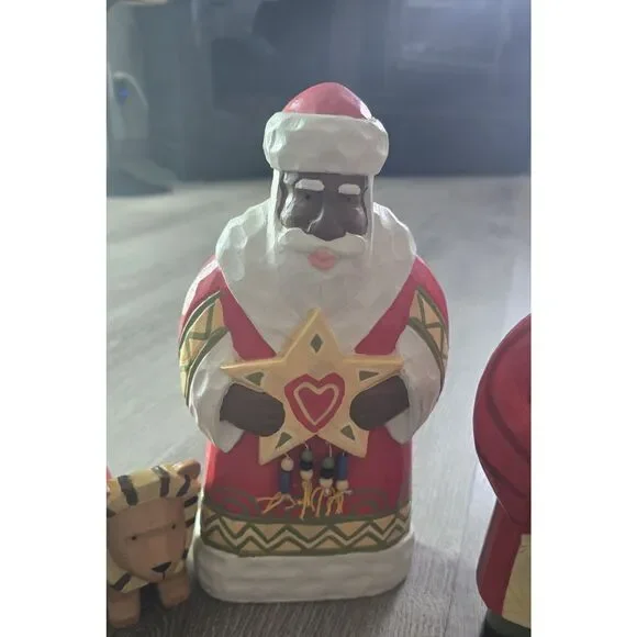3 Vintage Painted Folk Art Christmas African / Brown Santa Figures Decor 10" - Picture 4 of 16